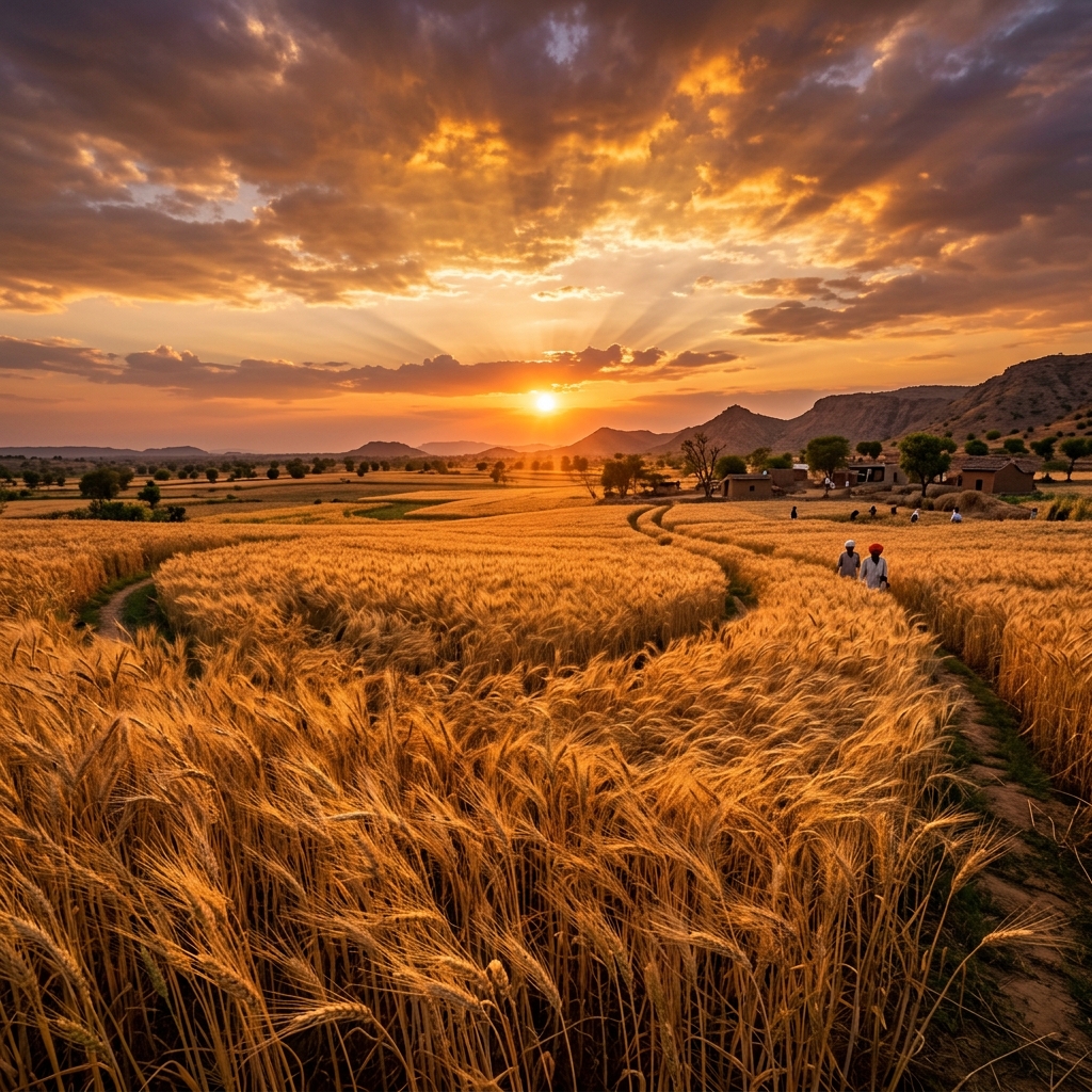 Golden wheat field at sunset